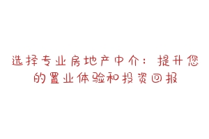 选择专业房地产中介:提升您的置业体验和投资回报